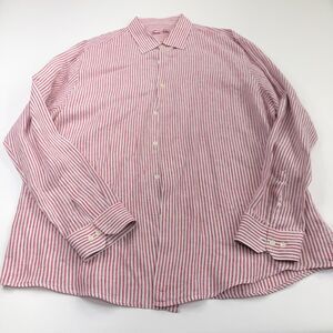 Tasso Elba 2XL Red 100% LINEN Button Long Sleeve Striped Casual Collar Shirt